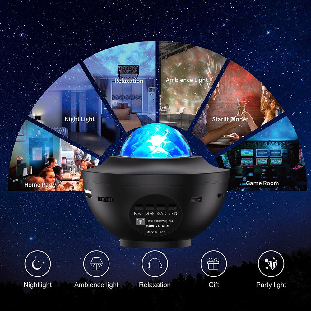 Lámpara de noche proyector estrellado Bluetooth y reproductor de música